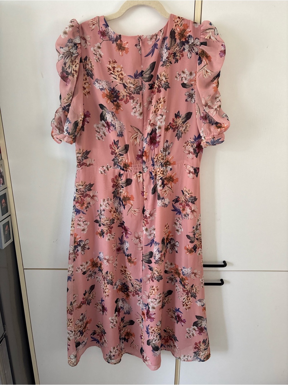 Vince Camuto Pink Garden Floral Puff Sleeves Midi Dress Size 10 Brunch Coquette - Picture 6 of 15